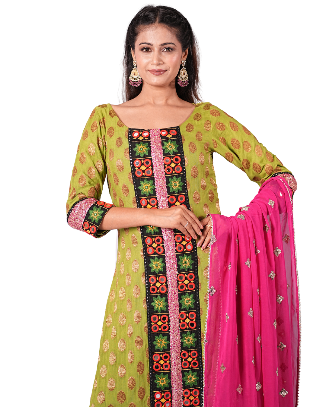 Embroidered Panel Anarkali Set with Dupatta – Multicolor Festive Wear