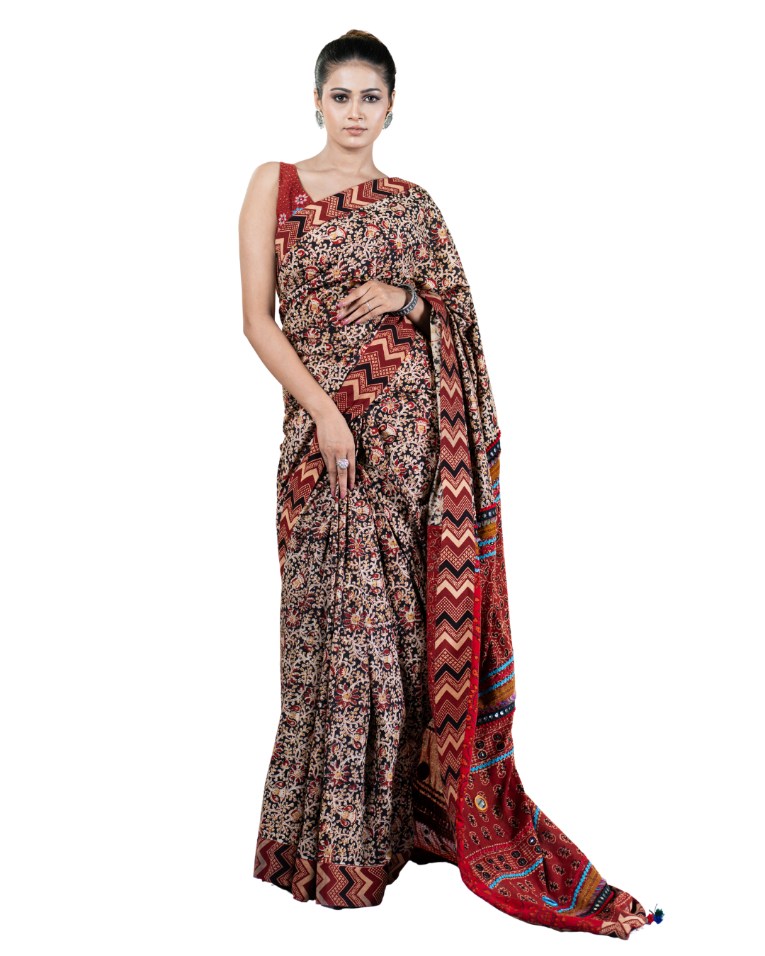 Kalamkari Patchwork Saree with Mirror Work