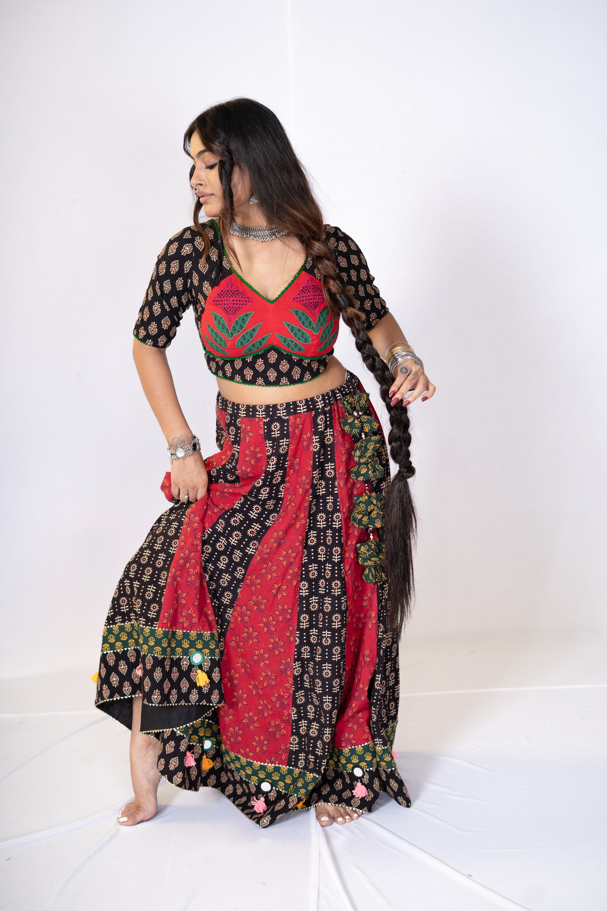 Long Multi Brocket Patch Work Kurta