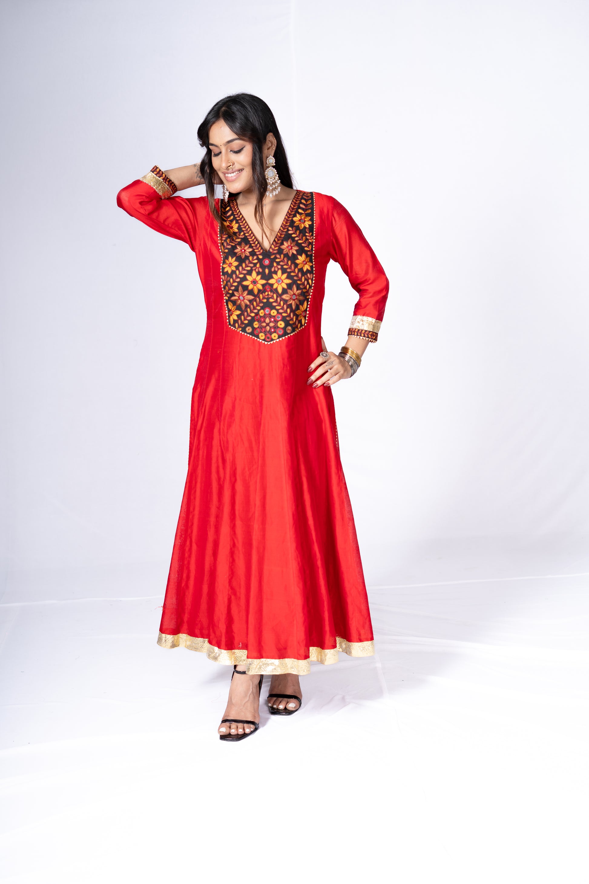 Bhopali Black and Blue Chanderi Kurta