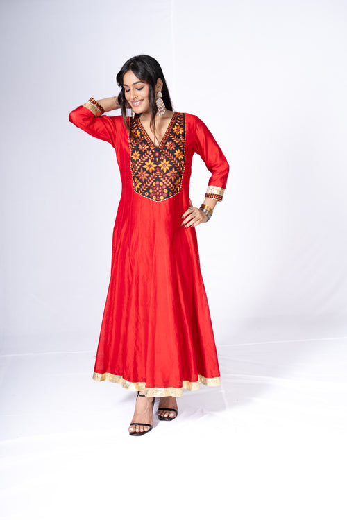 Bhopali Black and Blue Chanderi Kurta