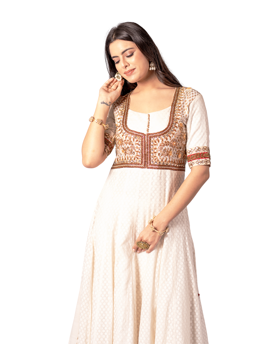 Pure White Banarasi Anarkali Suit Set