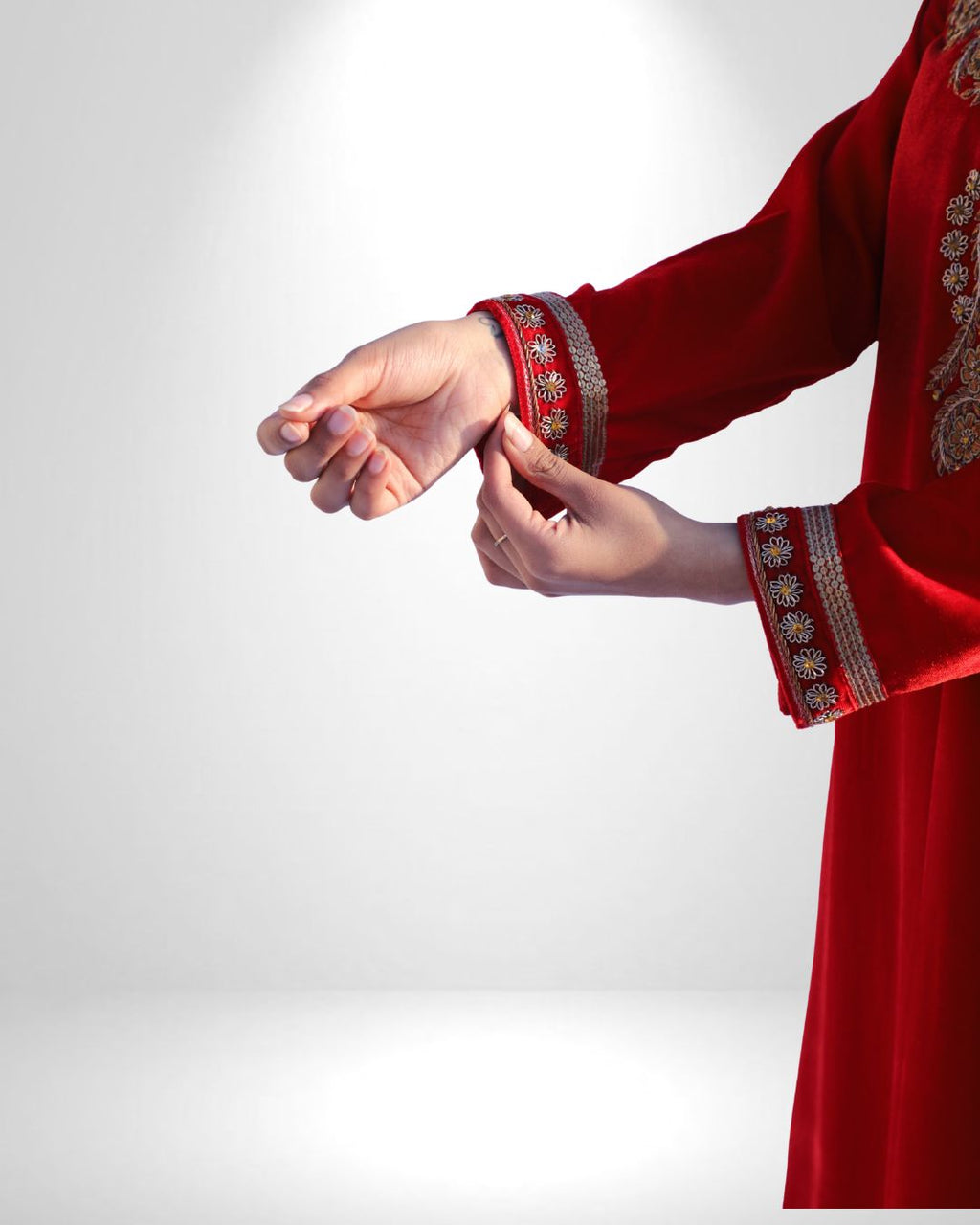 Red Velvet Dress with Zardozi Work