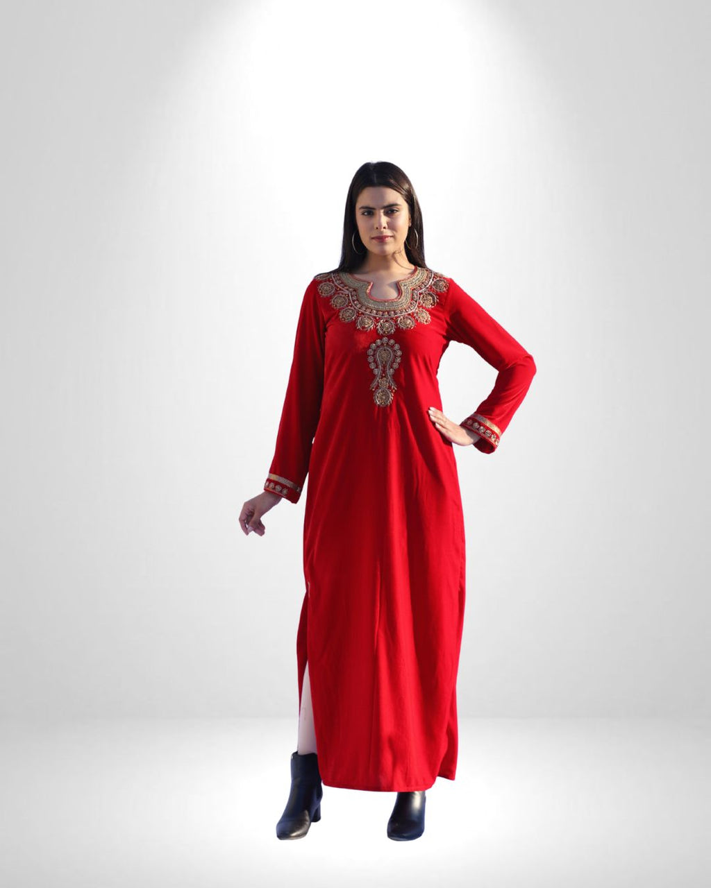 Red Velvet Dress with Zardozi Work