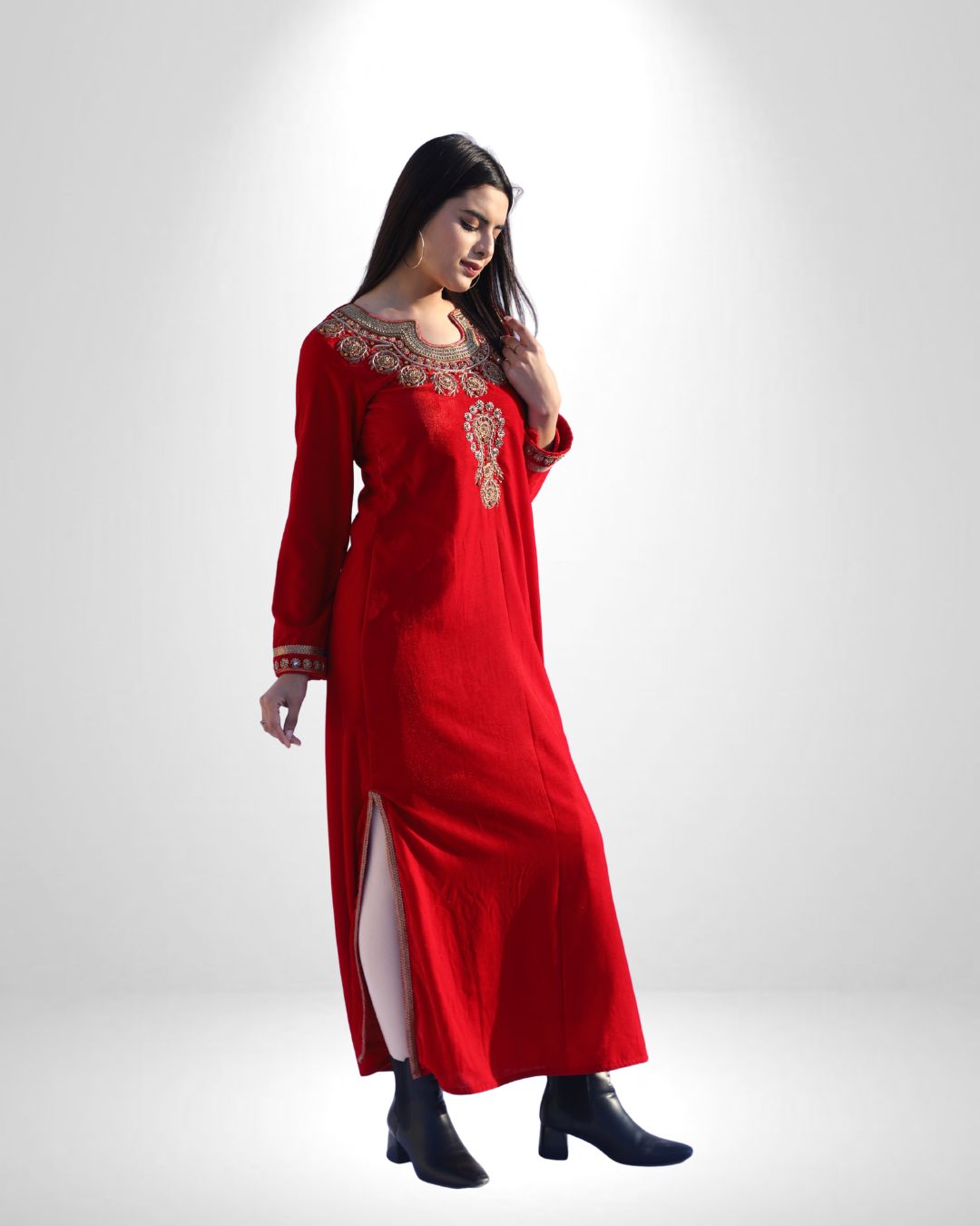 Red Velvet Dress with Zardozi Work