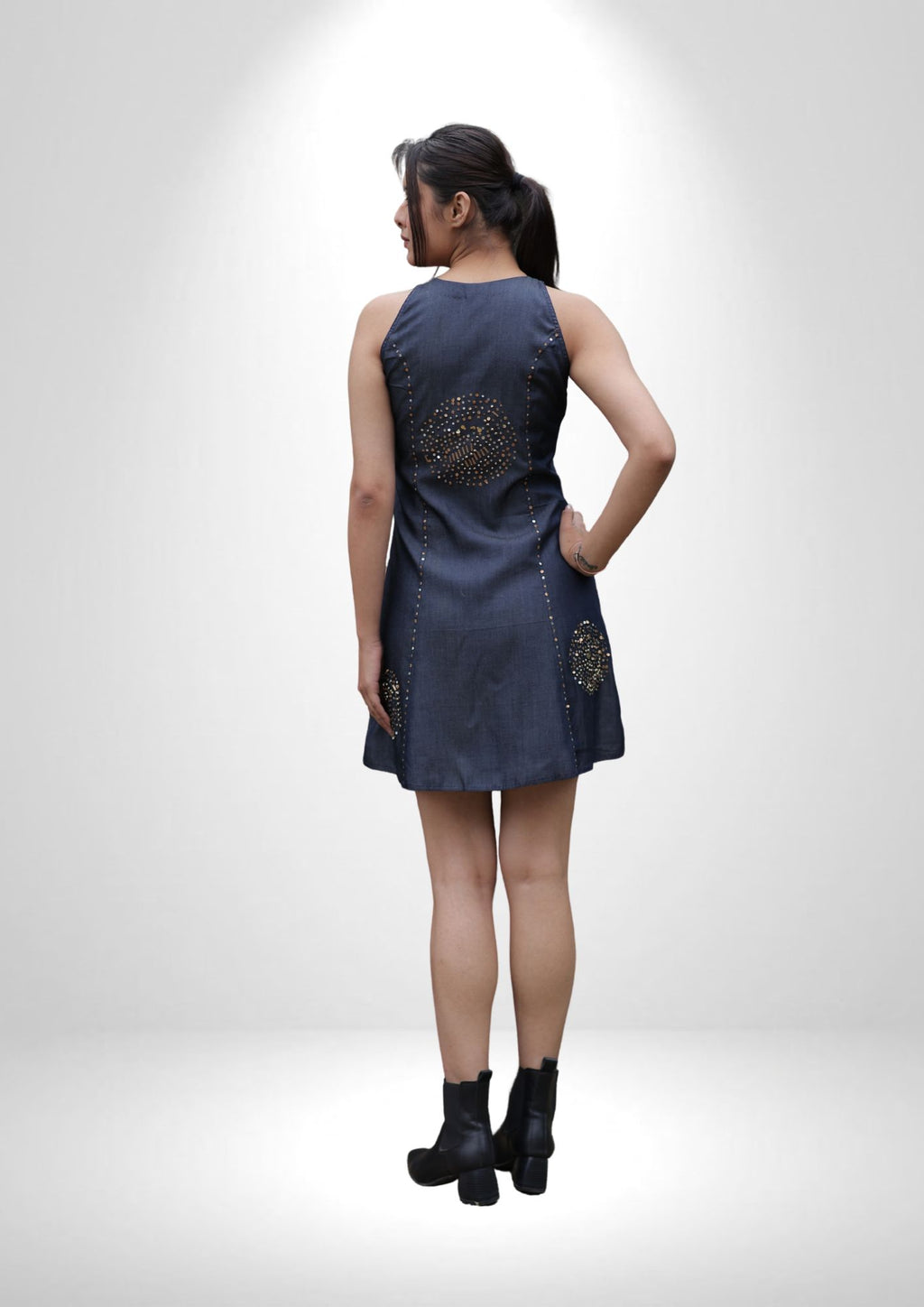 Denim Sleeveless Dress with Sequin Work