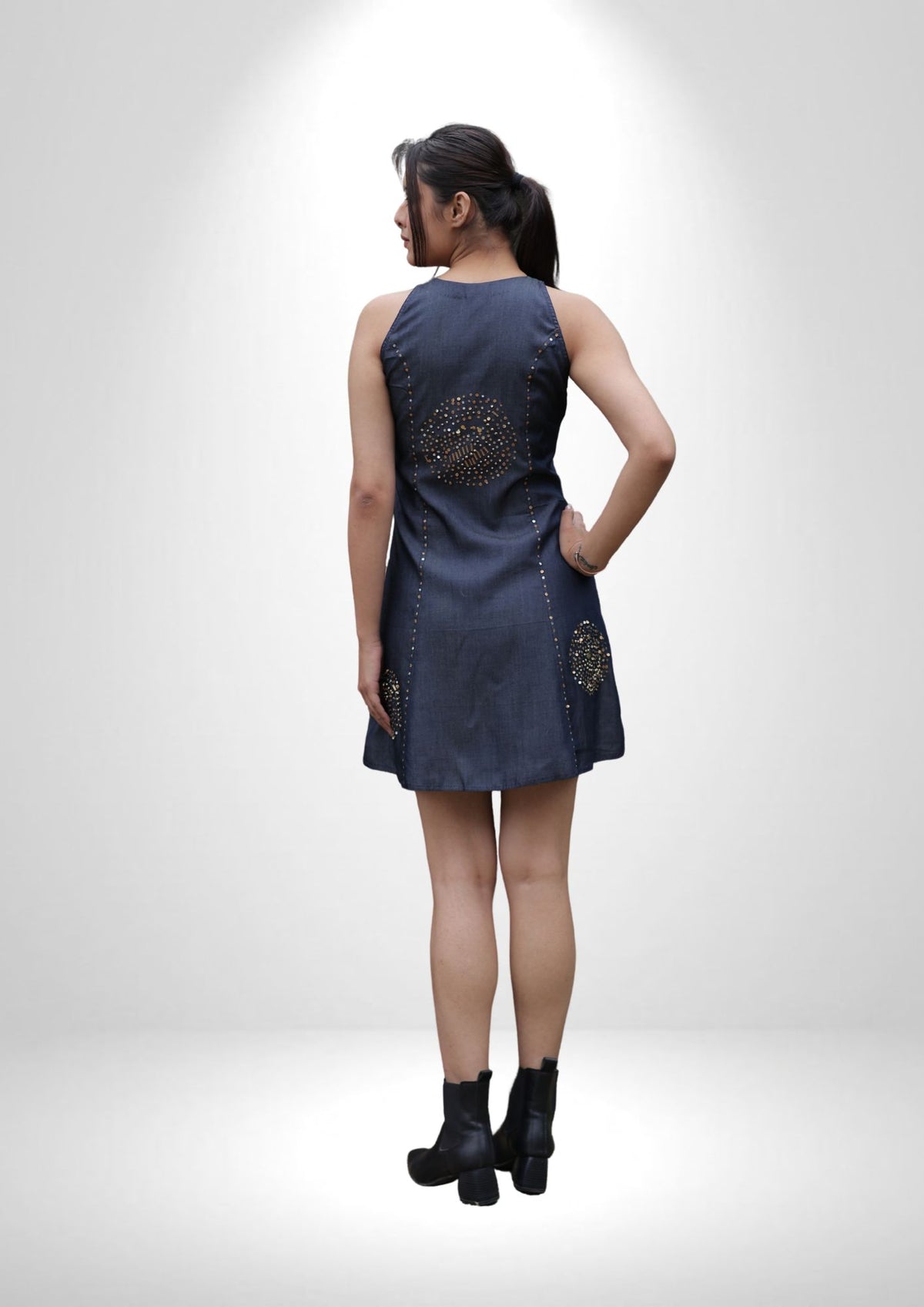 Denim Sleeveless Dress with Sequin Work