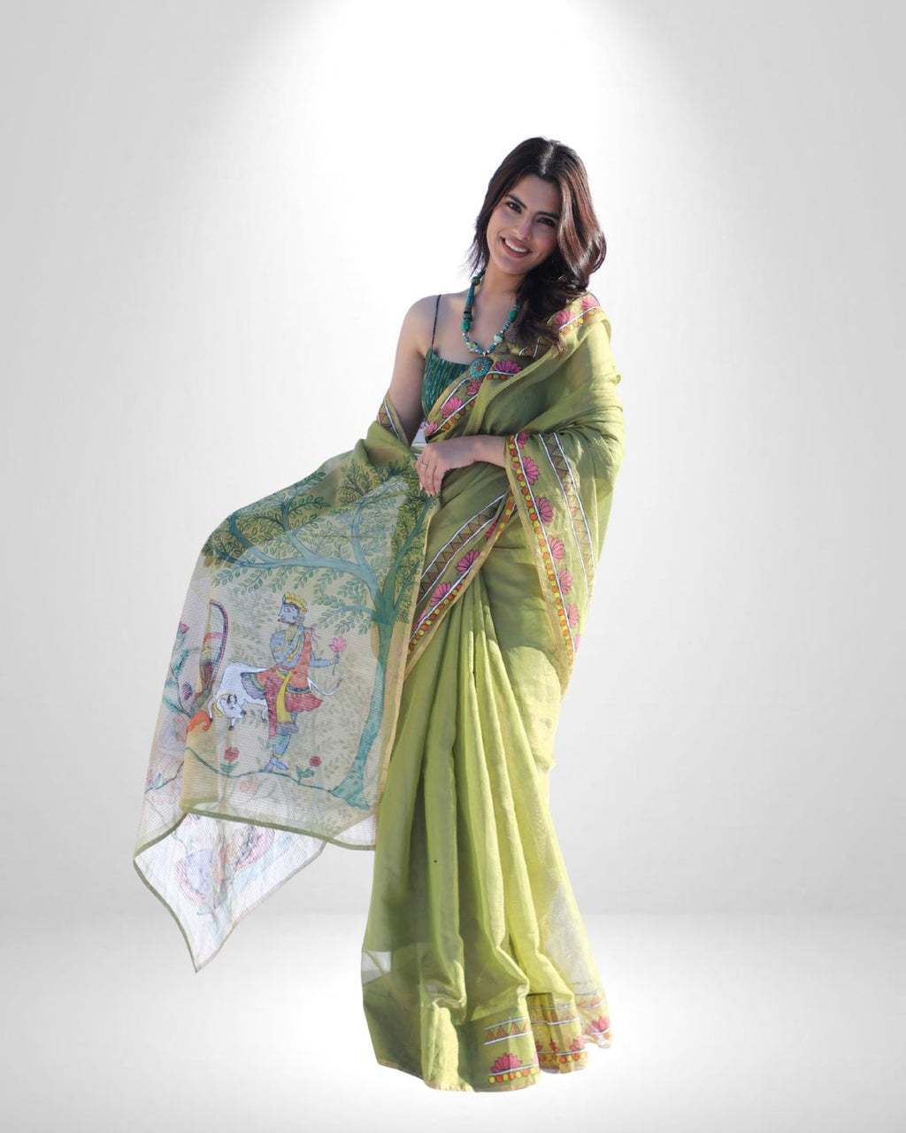 Handloom Chanderi Saree with Hand-Painted Pallu