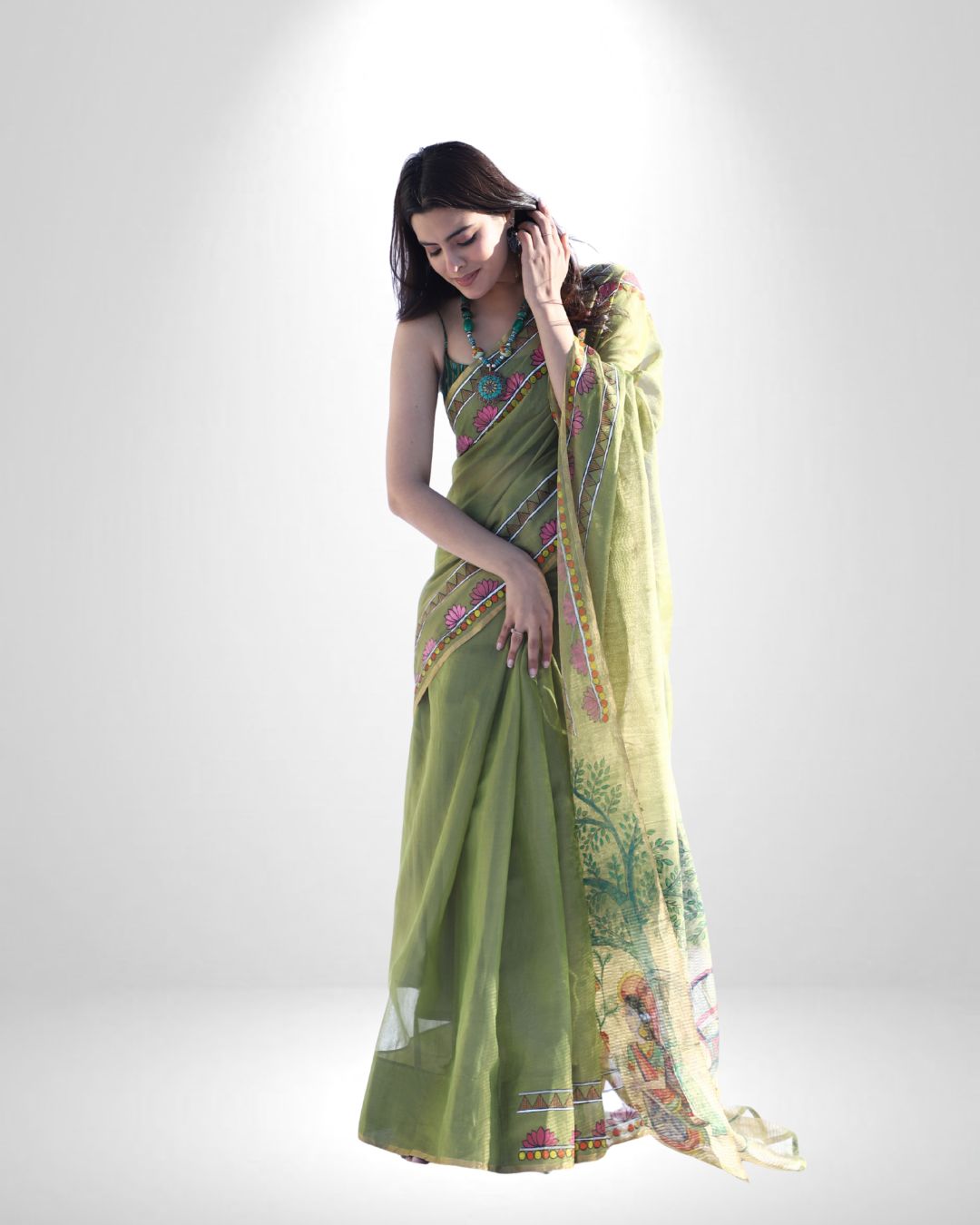 Handloom Chanderi Saree with Hand-Painted Pallu