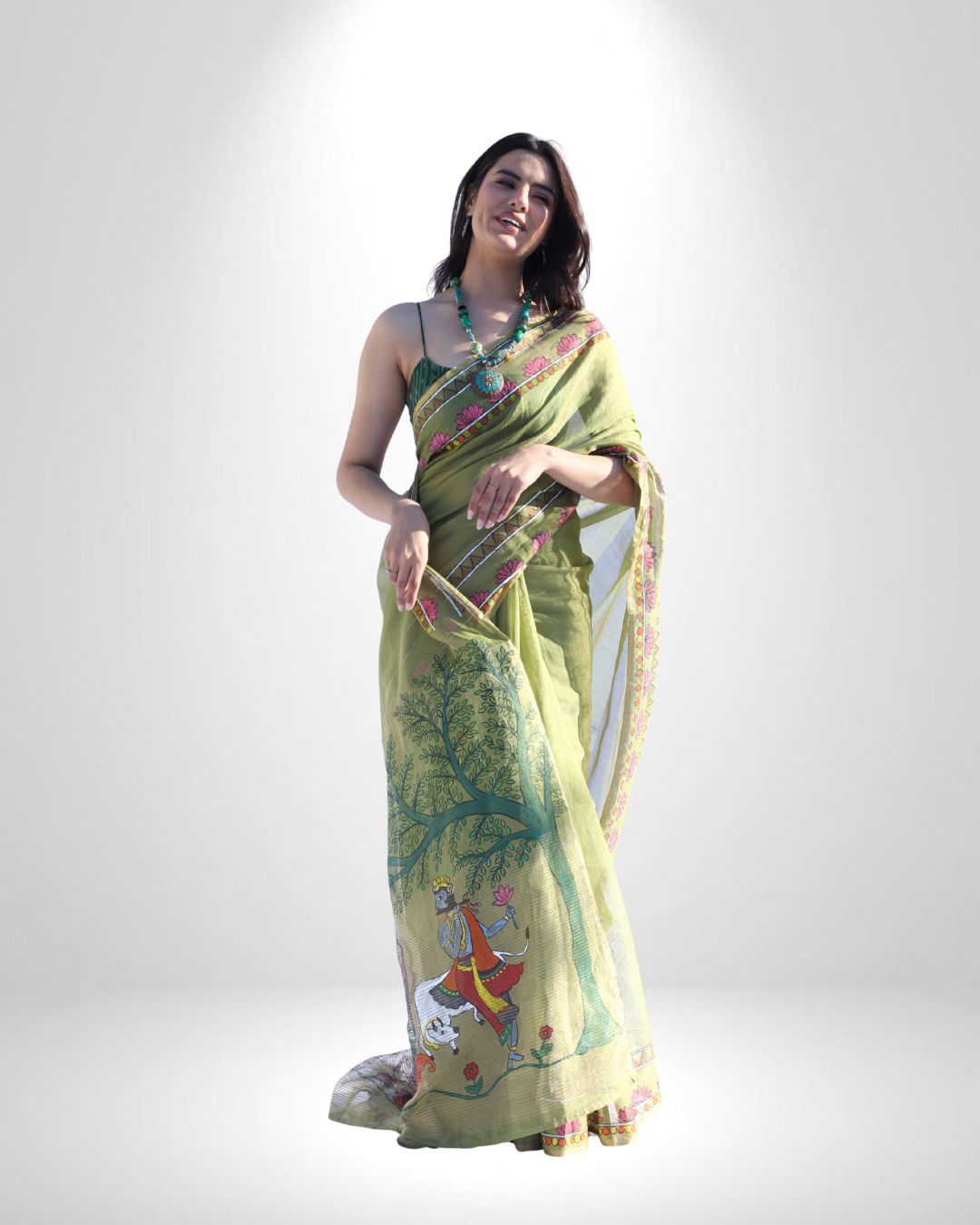 Handloom Chanderi Saree with Hand-Painted Pallu