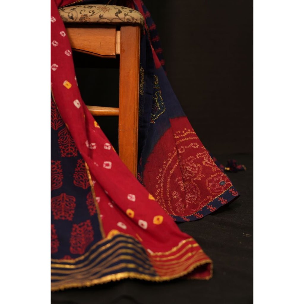 Blue Red Traditional Floral Print Lehenga Choli