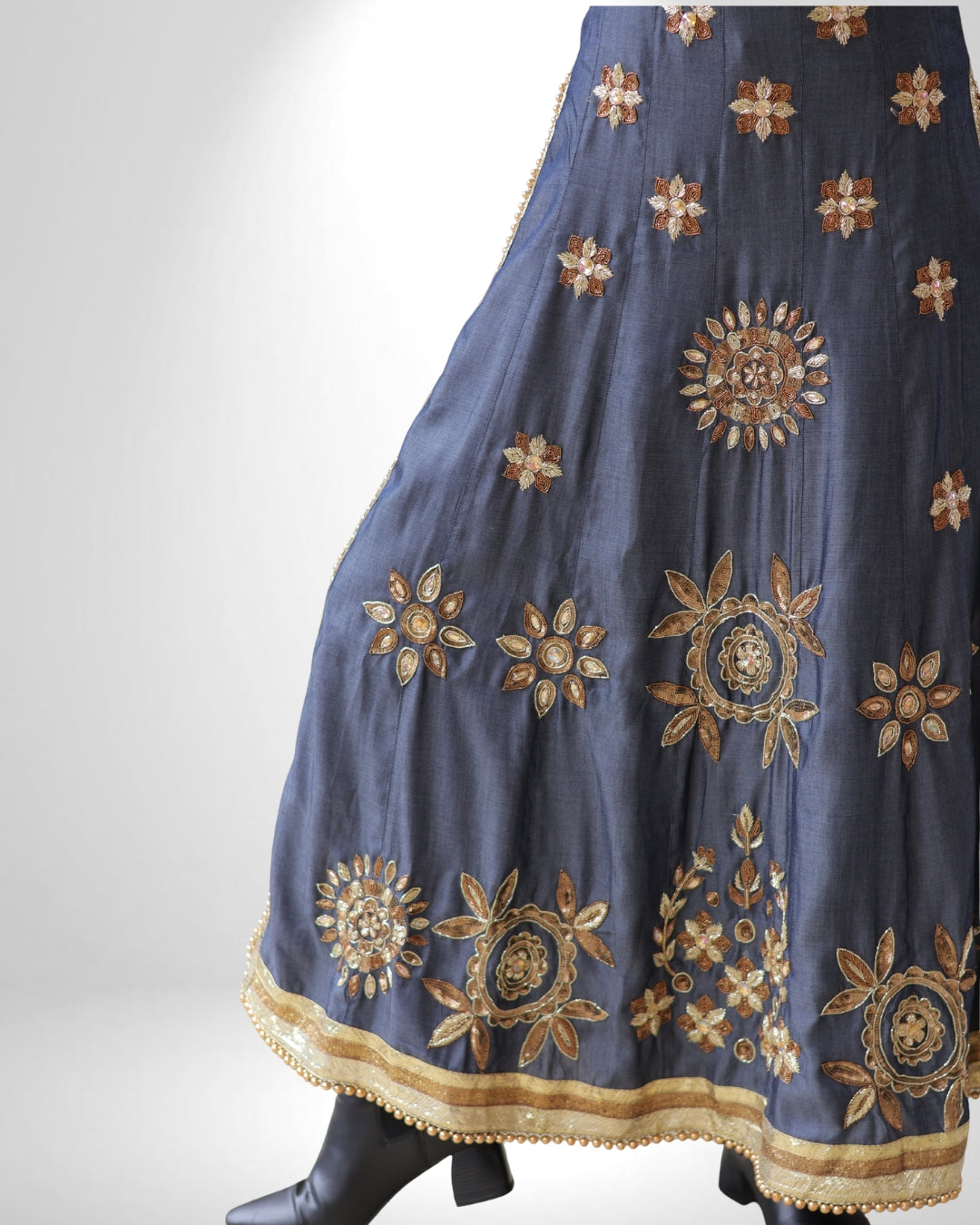 Denim Full-Length Dress with Zardozi & Resham Embroidery
