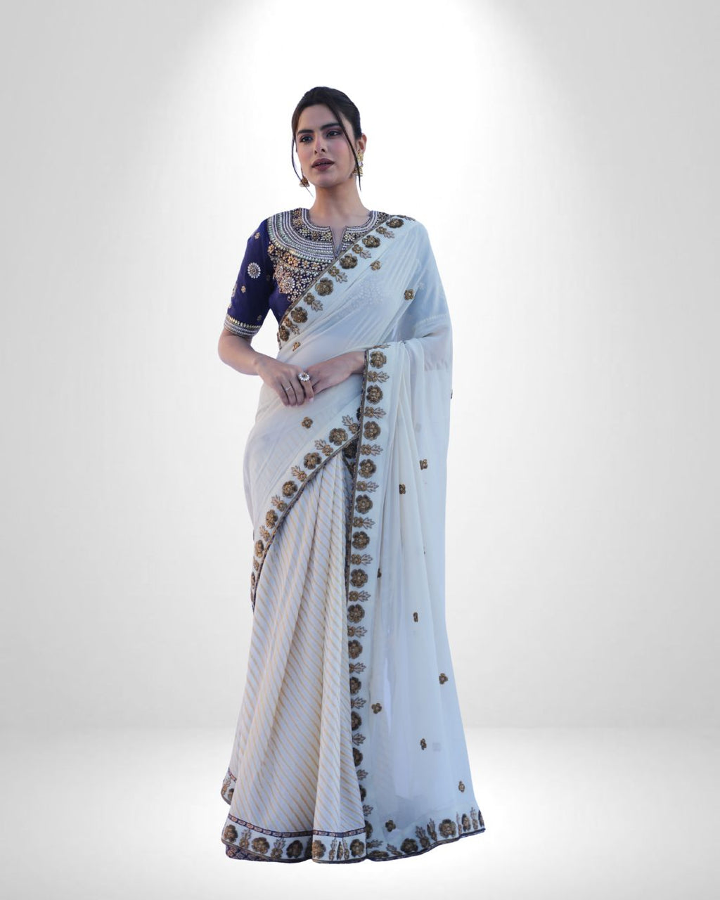 Pure Georgette Saree with Zardozi Handwork & Raw Silk Finish