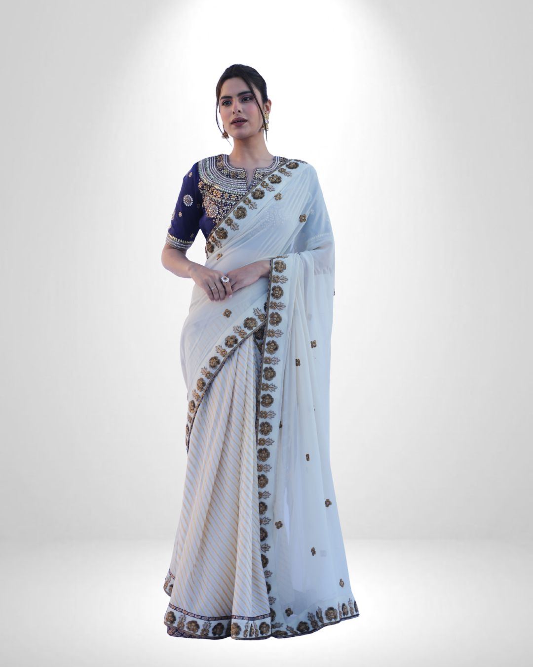 Pure Georgette Saree with Zardozi Handwork & Raw Silk Finish