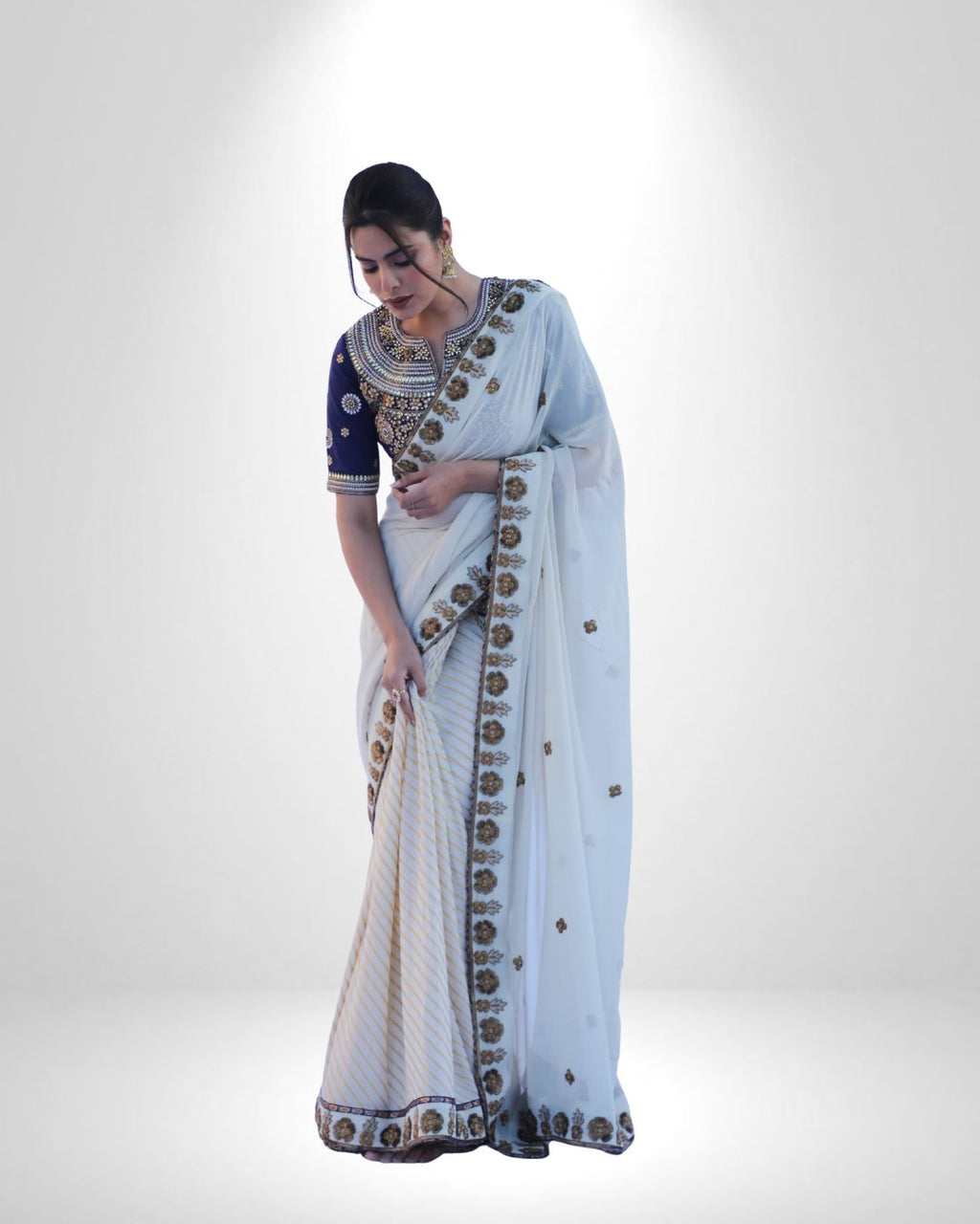 Pure Georgette Saree with Zardozi Handwork & Raw Silk Finish