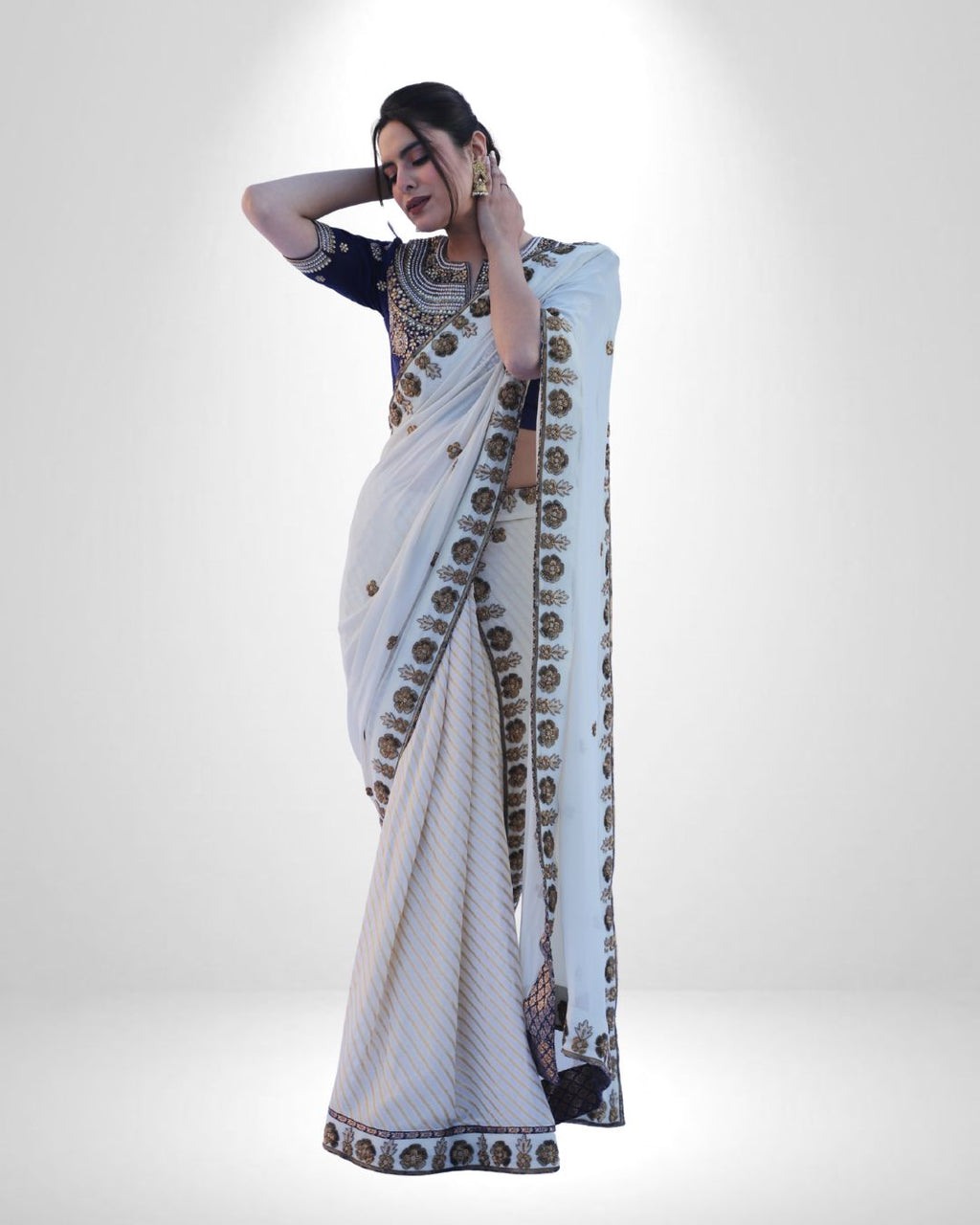 Pure Georgette Saree with Zardozi Handwork & Raw Silk Finish
