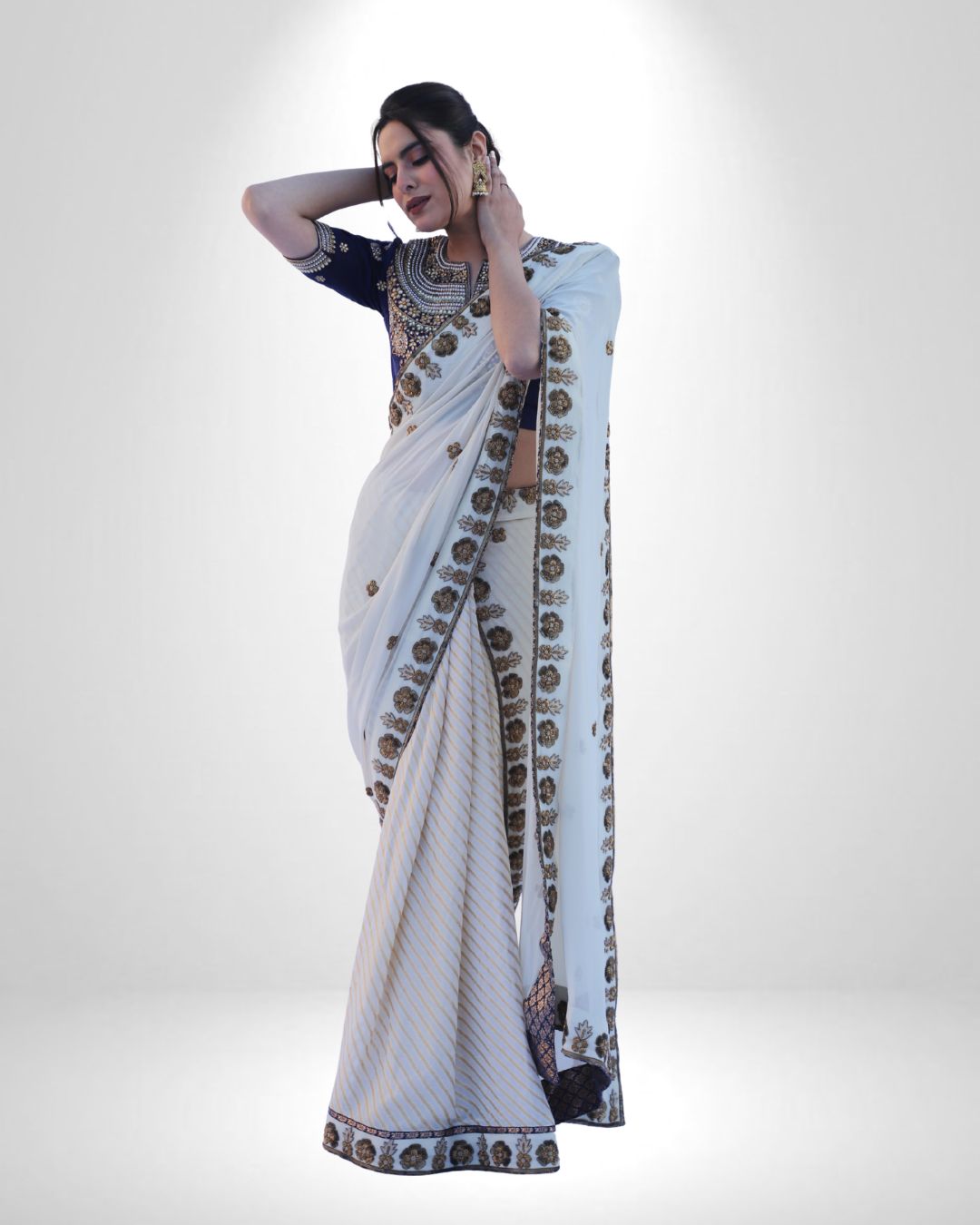 Pure Georgette Saree with Zardozi Handwork & Raw Silk Finish