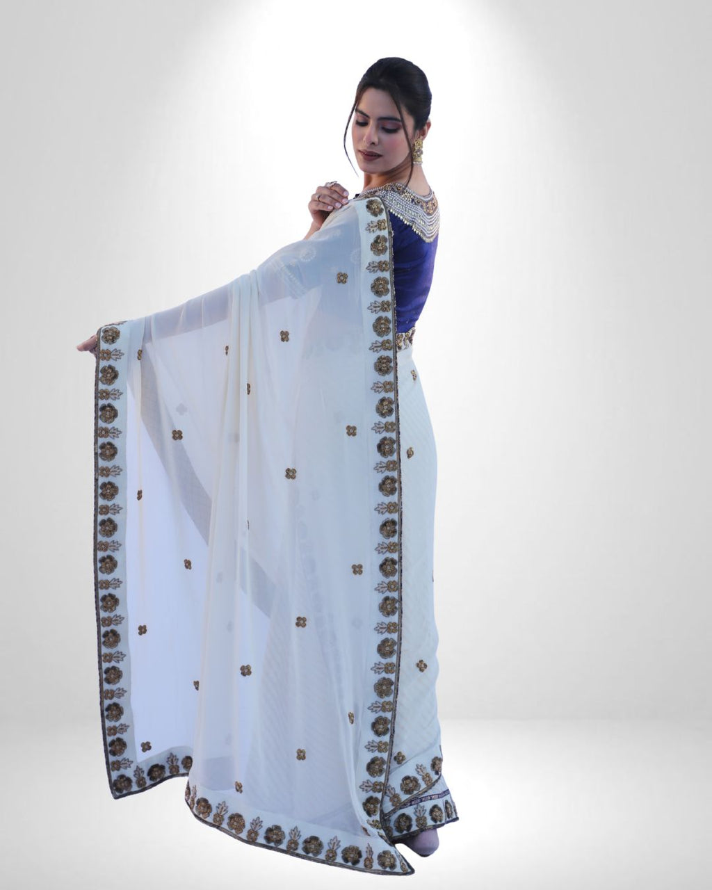 Pure Georgette Saree with Zardozi Handwork & Raw Silk Finish