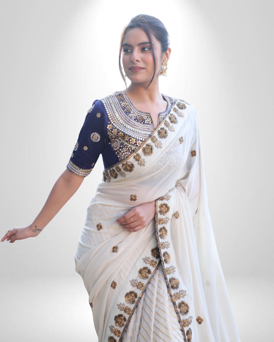 Pure Georgette Saree with Zardozi Handwork & Raw Silk Finish