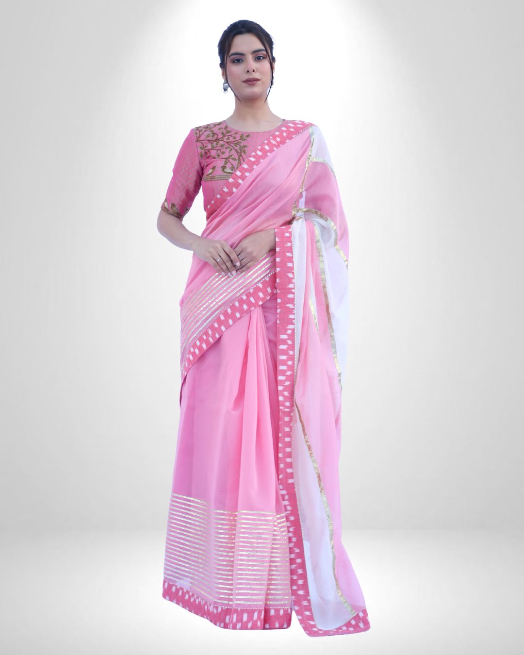 Pink Chanderi Saree with Gota Detailing