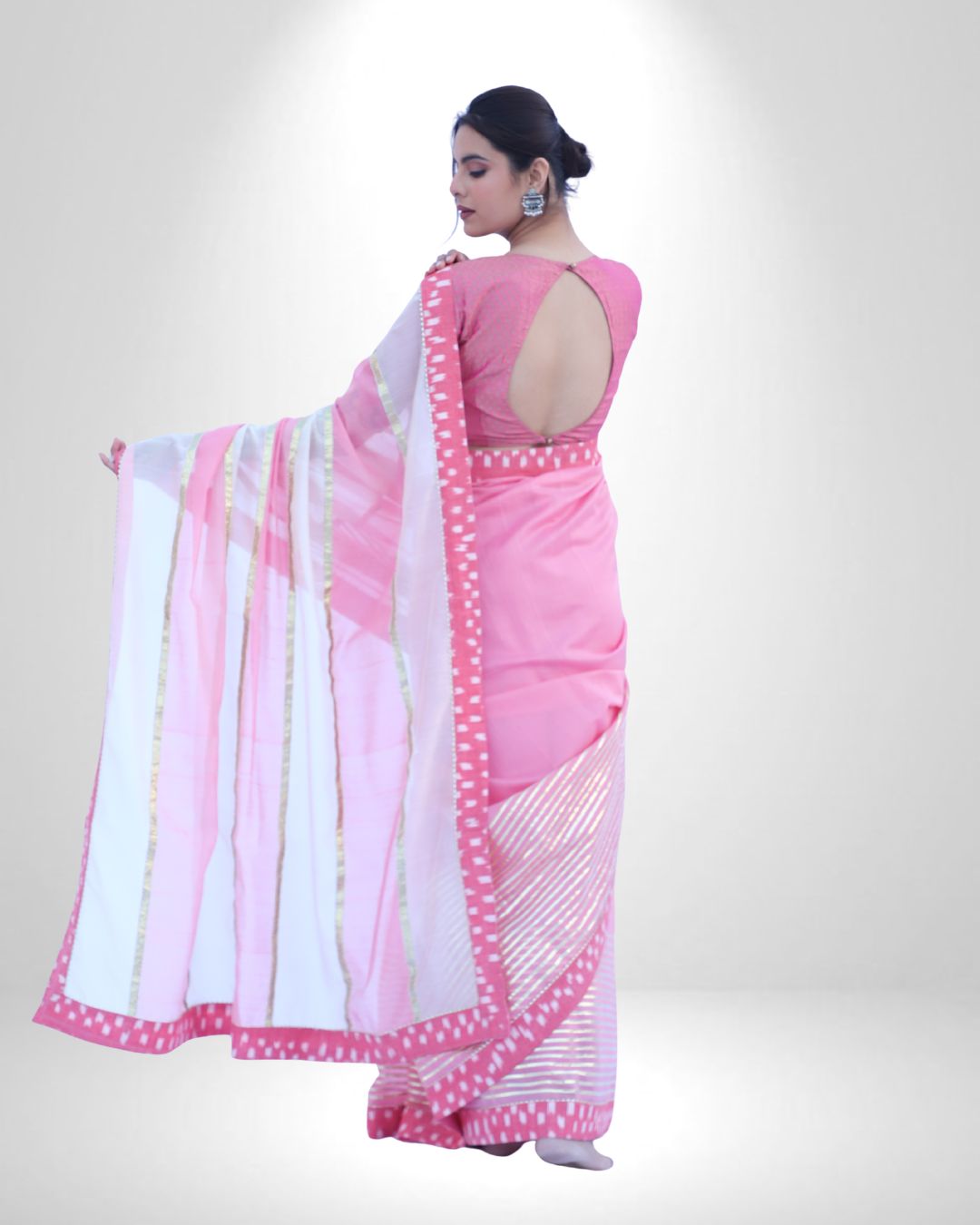 Pink Chanderi Saree with Gota Detailing