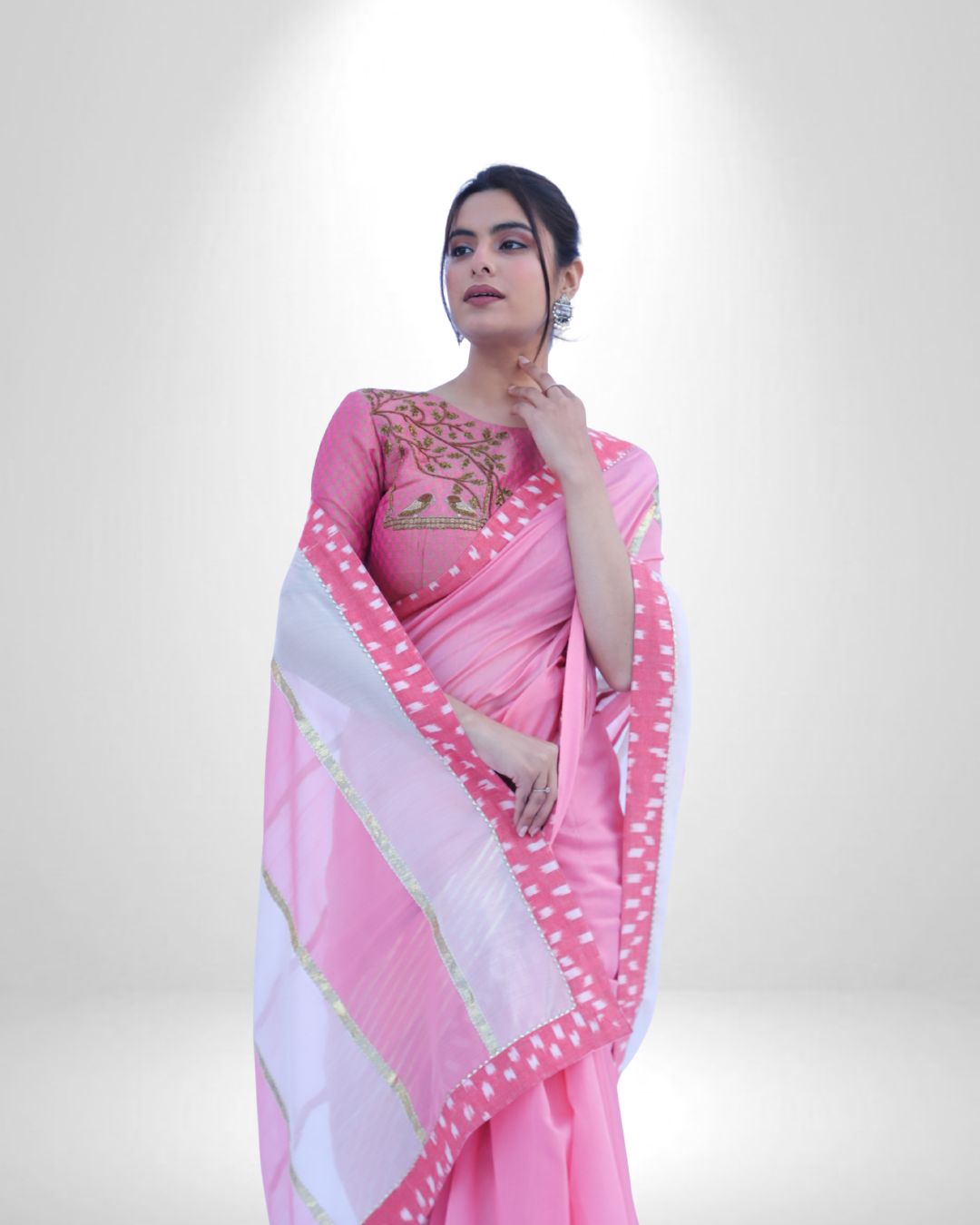 Pink Chanderi Saree with Gota Detailing