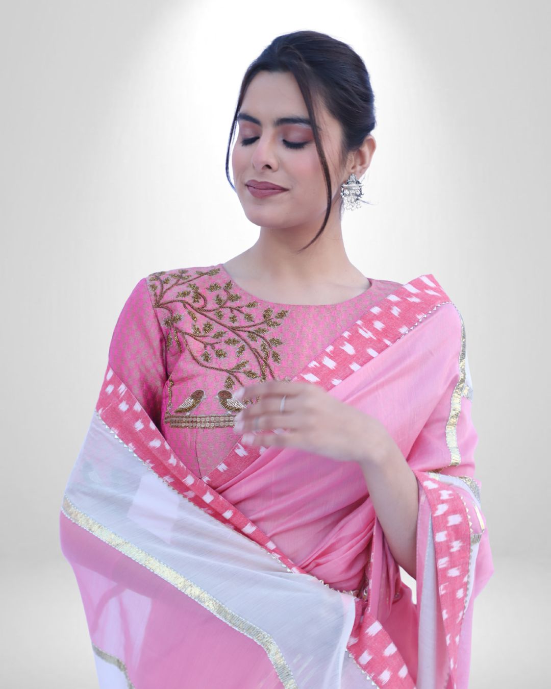 Pink Chanderi Saree with Gota Detailing