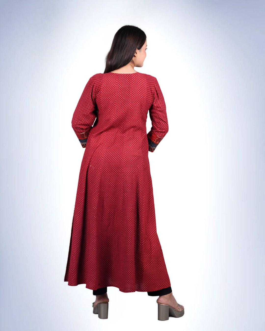 Ajrak 6-Kali Patchwork Dress | Handcrafted Cotton Ethnic Dress with Polka Prints